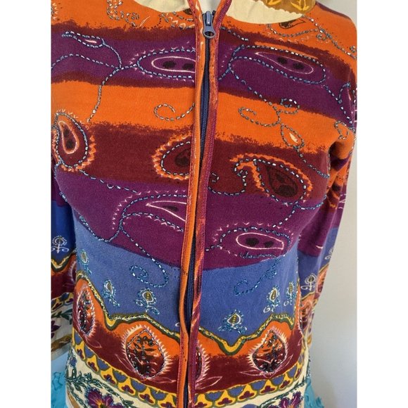 Vintage Beaded Lady Hooded Soft Shell Jacket Front Zipper Cotton 24 Karat Brand - Picture 8 of 15